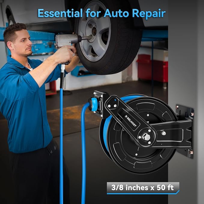 Retractable Air Hose Reel Dual Arms, 50 ft x 3/8 in Hybrid Air Hose Max 300PSI - Image 9