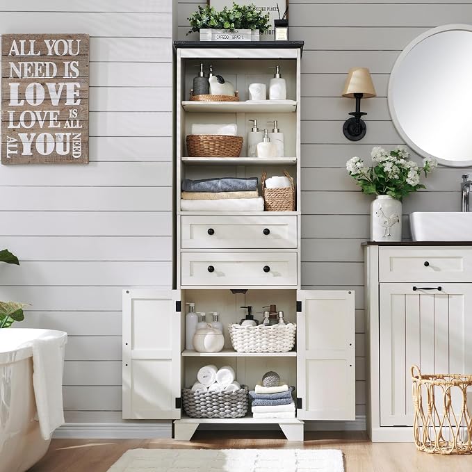 ACCOHOHO Farmhouse Tall Bathroom Storage Cabinet, Adjustable Shelves & Barn Door - Image 3