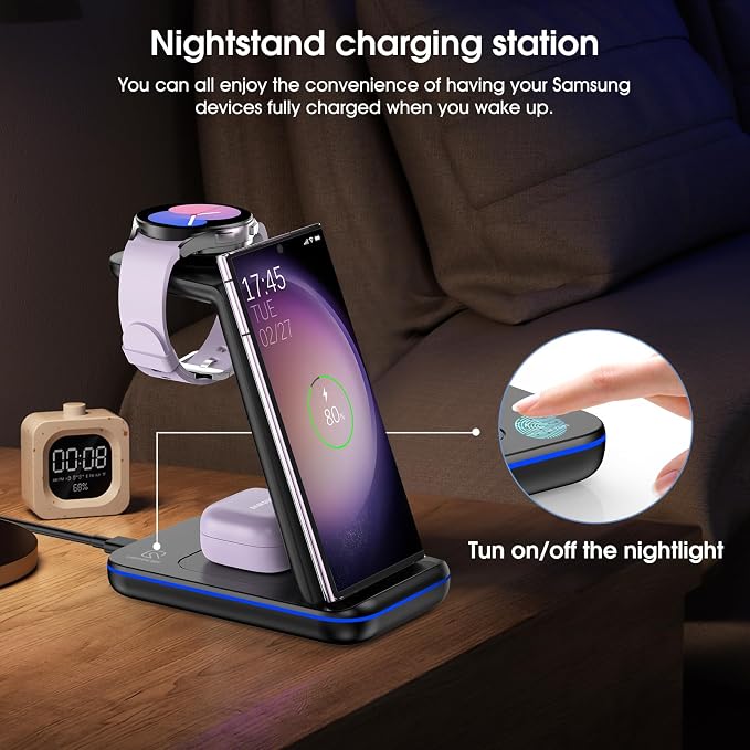 Wireless Charging Station for Samsung/Android, Fast Wireless Watch Charger - Image 4