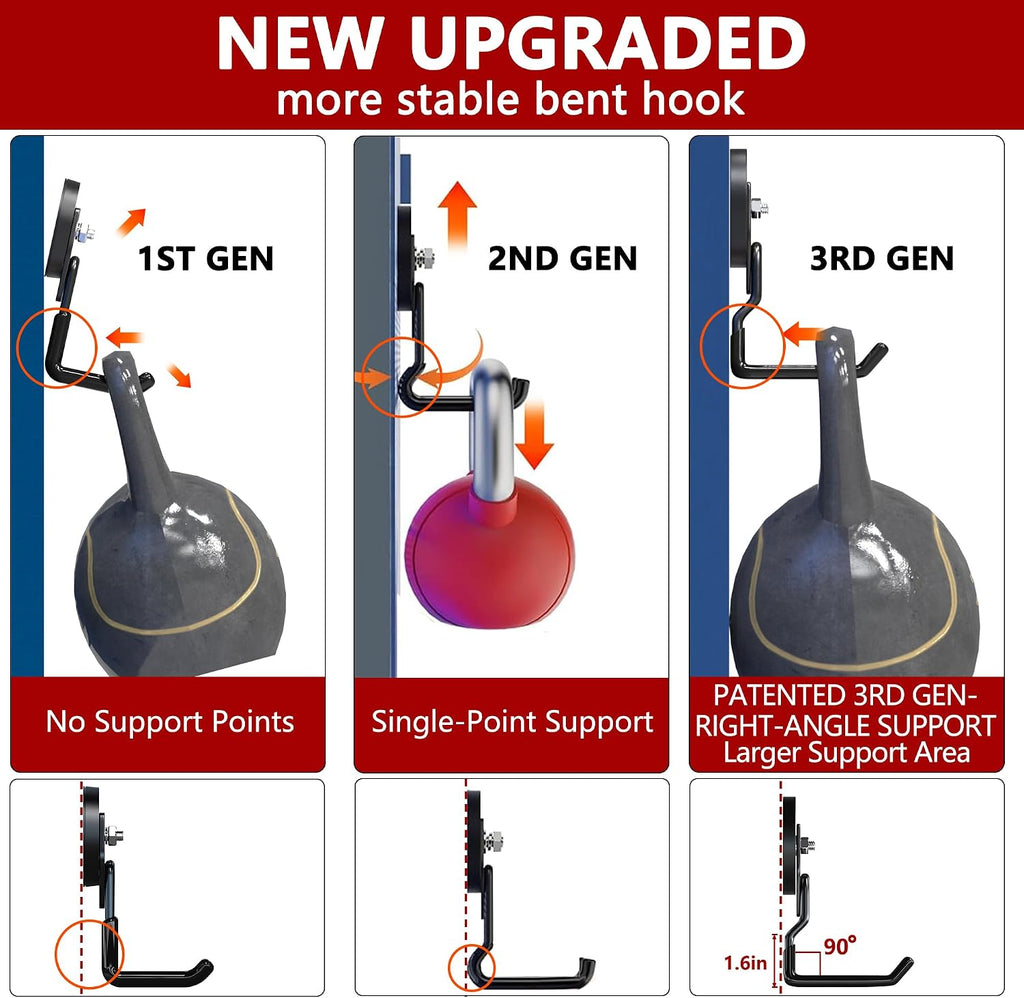 3-H Heavy Duty Magnetic Garage Hooks, 50 lbs, Patented 90° Right-Angle
