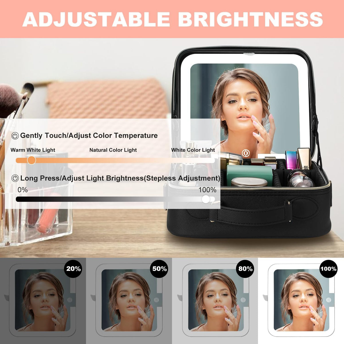 Travel Makeup Bag with Mirror Travel Makeup Organizer Makeup Case