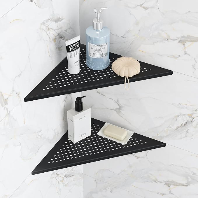 2 Pack Bathroom Corner Shelf, Recessed 12" Corner Shower Shelf, SUS304 by Qeke