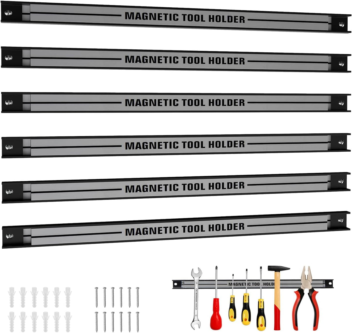 18" Magnetic Tool Holder Strip, 6 Pack Magnet Bar with Mounting