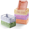 6-Pack Small Pastel Plastic Storage Baskets, Collapsible Crates by HUUSMOT
