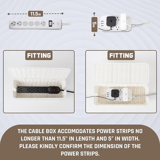 Cable Management Box, Handmade Rattan Cable Organizer, 2 Open Slots Cords Hider - Image 3