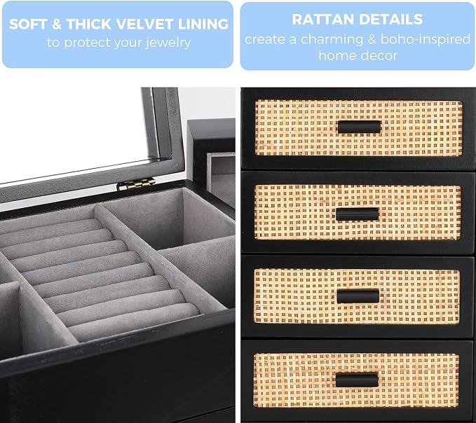 Jewelry Organizer, Rattan Jewelry Box, 5 Layer Wooden Jewelry Organizer Box - Image 3
