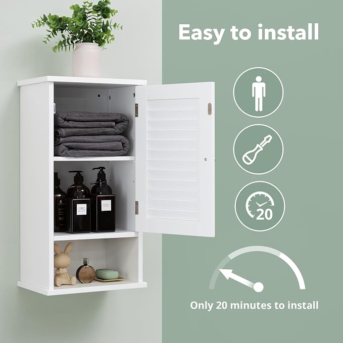 Small Bathroom Wall Cabinet, Slim Single Louvered Door Narrow Over The Toilet - Image 6