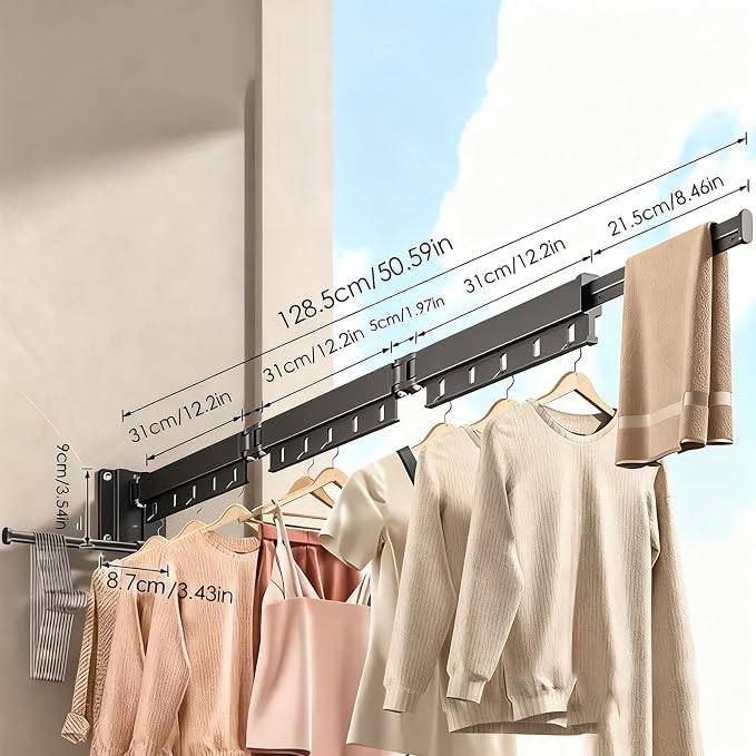 Wall Mounted Drying Rack, 220LB Capacity Tri-Fold Aluminum Clothes Airer - Image 2