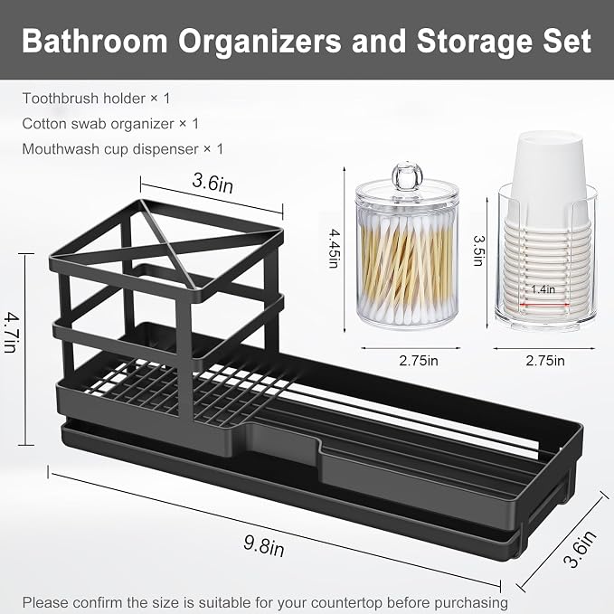 MYITYARD Toothbrush Holders for Bathrooms, Cotton Swabs & Cups Dispenser Set - Image 2