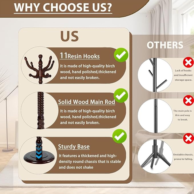 Solid Wooden Coat Rack Stand, Coat Racks Freestanding - Image 5