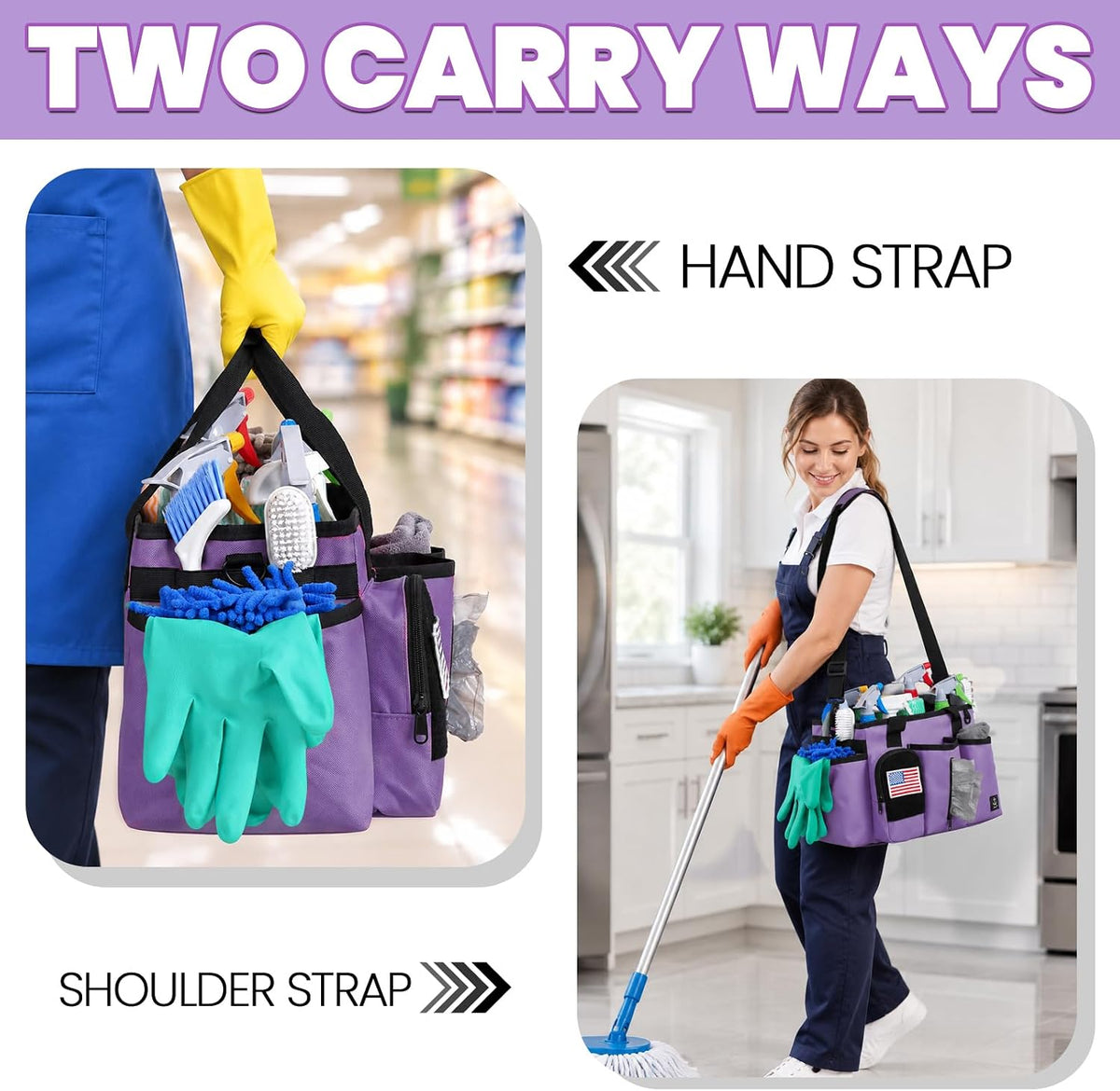 Cleaning Caddy Bag Built-in hard plastic sheet Adjustable Shoulder