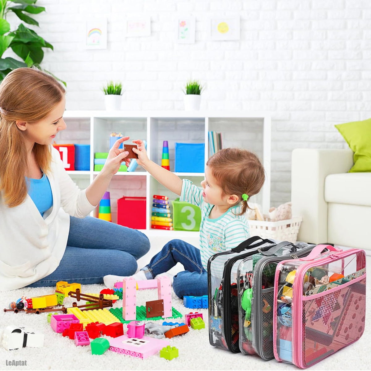 4 Pack Toy Storage Organizer Bags 13.7"L x 2.7"W x 9.7"H | Clear