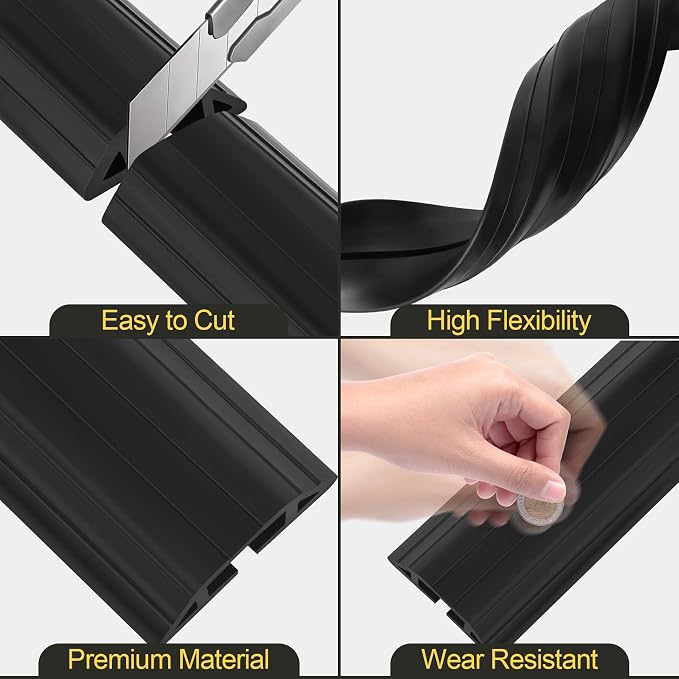 MYFAMIREA 6.5FT Floor Cord Cover Heavy Duty Cable Cover Protector 3 Channels - Image 4