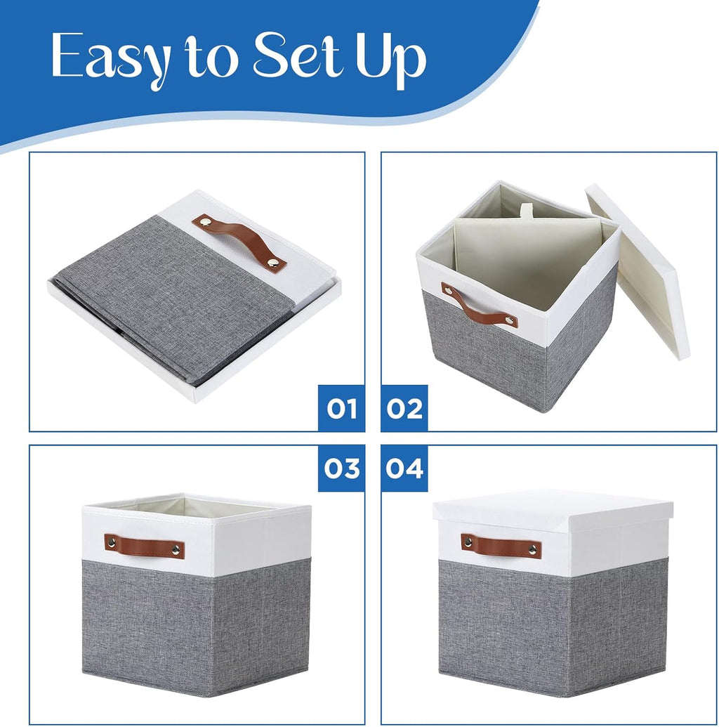 Foldable Fabric Storage Bins with Lids, 2-Pack Storage Bin for