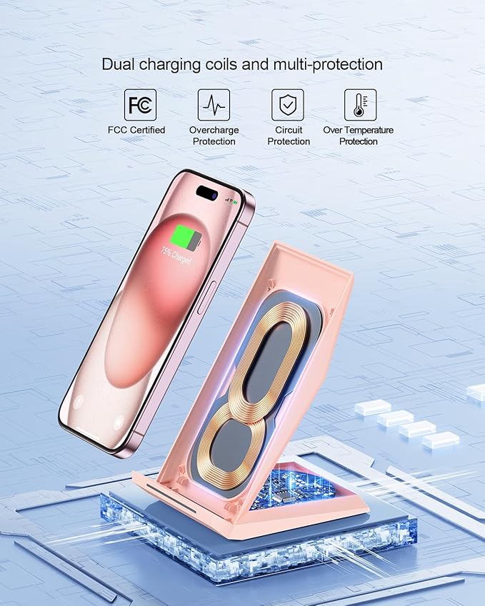 Wireless Charger with USB C Phone Charger, Qi Certified Charging Stand with 20W - Image 2