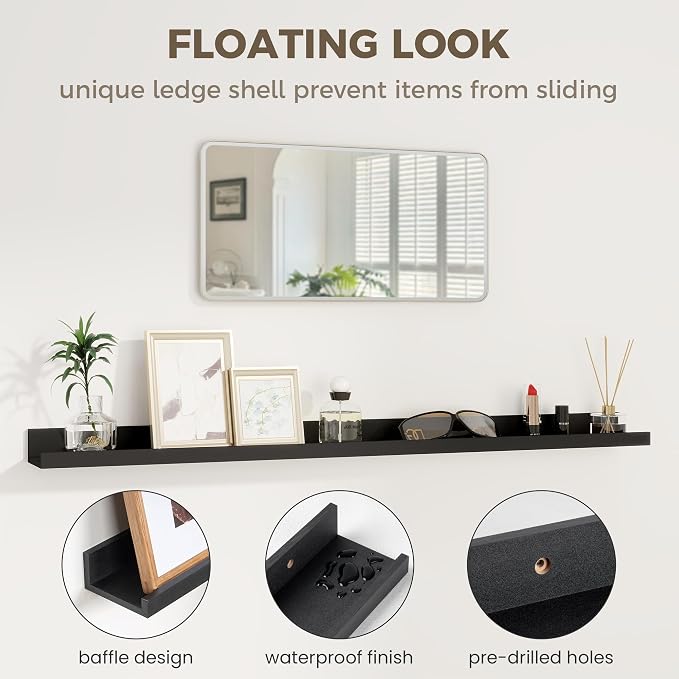 Axeman Black Floating Shelves 16 Inch | Picture Ledge Shelf Set of 2 | Rustic - Image 6