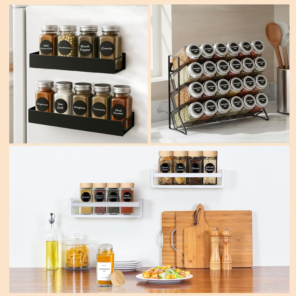 6Pcs Spice Jars with Label, 4oz Empty Square Seasoning Containers