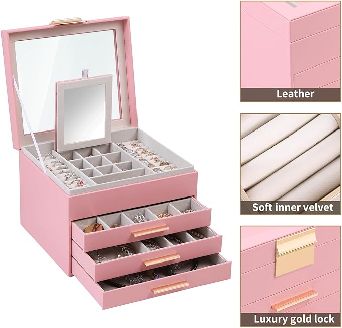 BOOVO Clear Lid Jewelry Box, 4 Layers Jewelry Organizer Large Jewelry Storage - Image 2