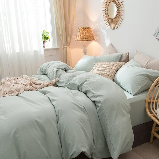 MooMee Bedding Pillowcases Pack of 2 100% Washed Cotton Linen Like Textured - Image 5