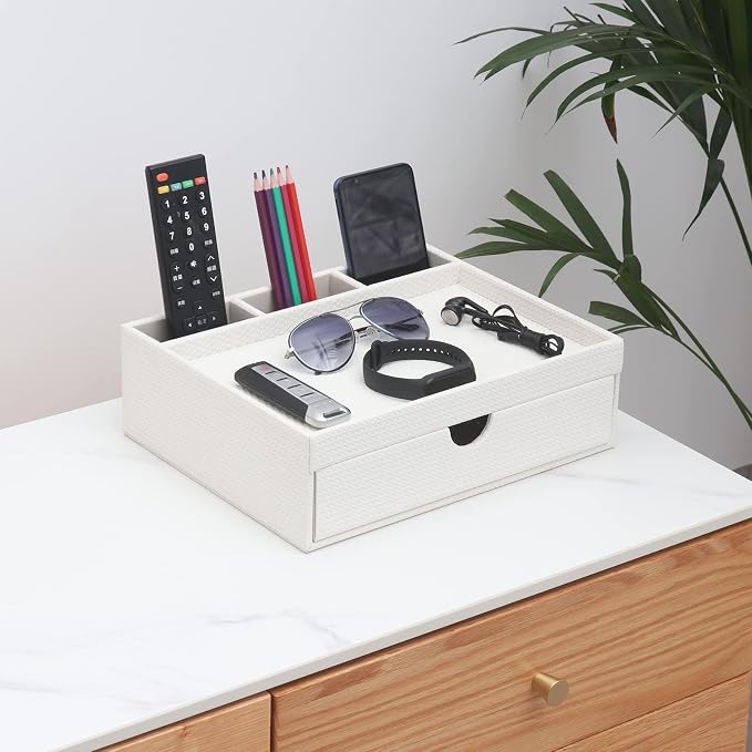 Leather Desk Organizer With Drawers, Home Cosmetics & Phone Remote Organizer - Image 8