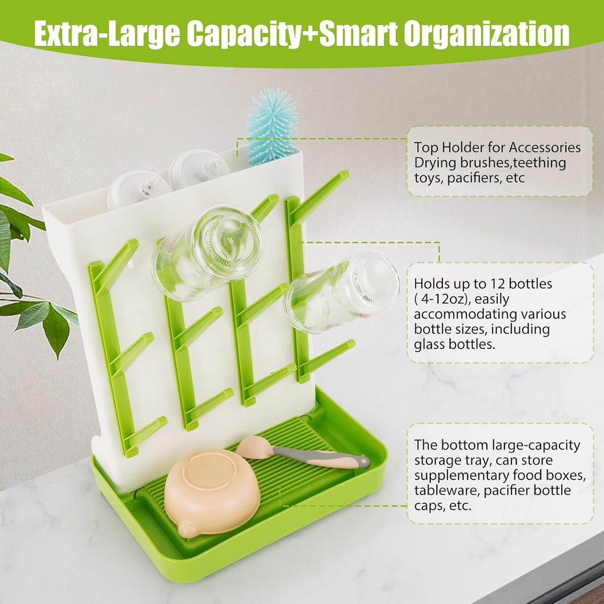 Baby Bottle Drying Rack, Space Saving Baby Bottle Organizer for