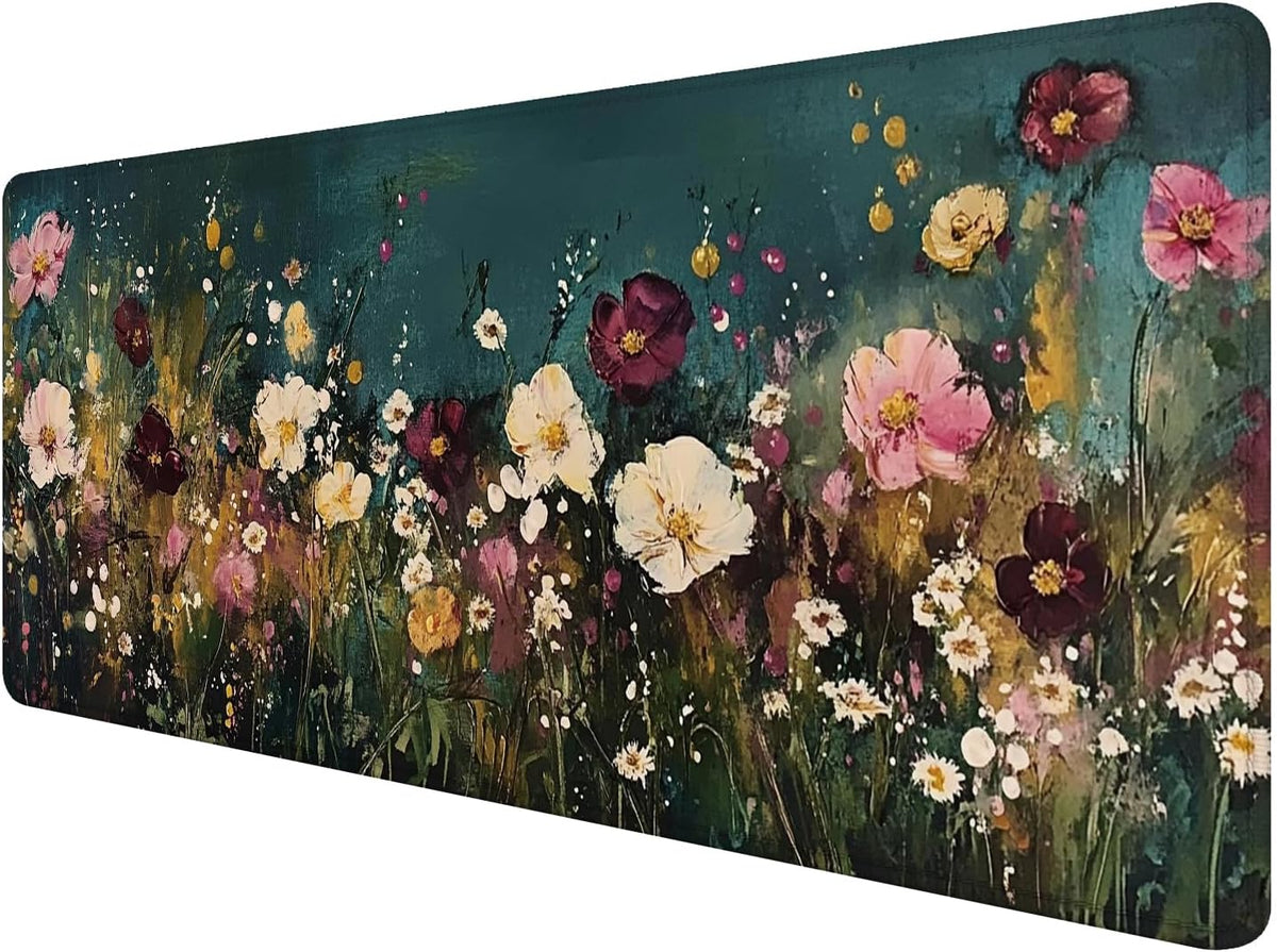 Vintage Wildflower Large Mouse Pad 31.5x15.7inch, Retro Floral Large