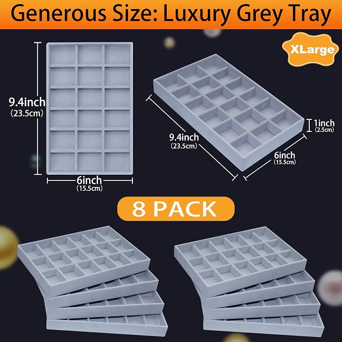 X-Large Jewelrys Tray for Drawer 8 Pack Earring Organizer Stackable Velvet - Image 3