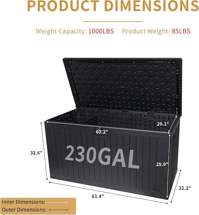 KUIKUI 288 Gallon Waterproof Deck Box, Outdoor Storage Box Waterproof Lockable - Image 4