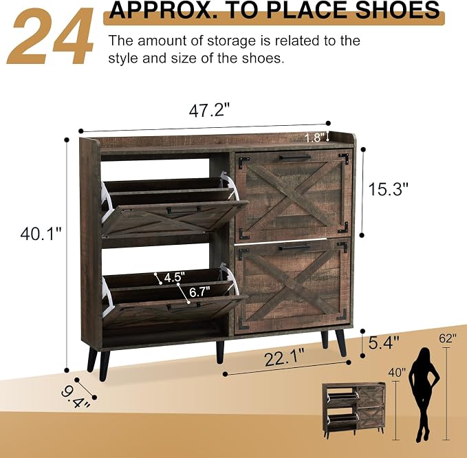 Shoe Storage Cabinet, Farmhouse Shoe Organizer - Image 2