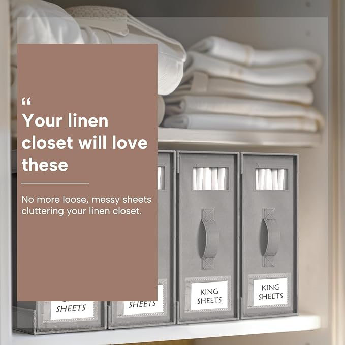 Criusia Bed Sheet Organizers and Storage, 4 Pack Foldable Linen Closet - Image 3