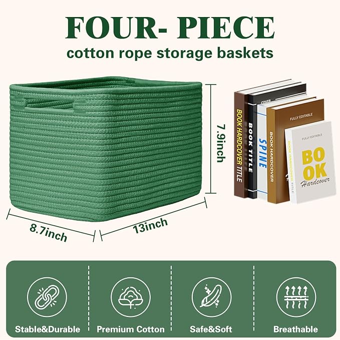 Storage Baskets for Organizing, 4 Pack Storage Baskets for Shelves, Woven - Image 3