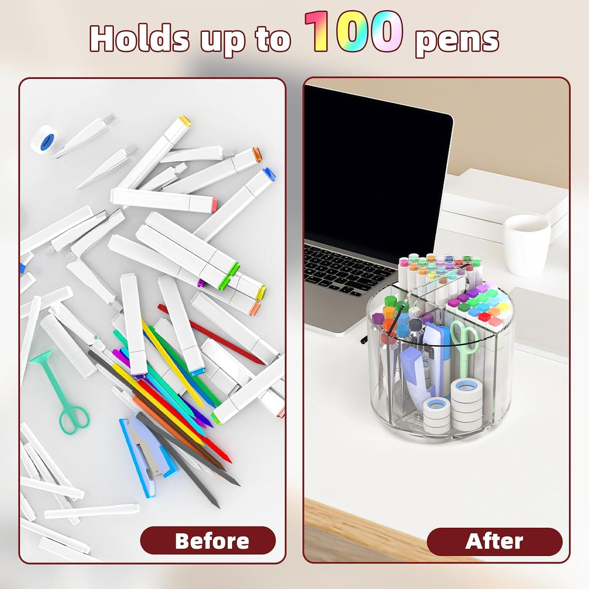 2 Pack Pen Pencil Holder for Kids, Rotating Pen Holder for Desk