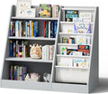 Gray 4 Tier Kids Wooden Bookshelf, Five Layer Sling Toddler Front Facing by HedoAjim