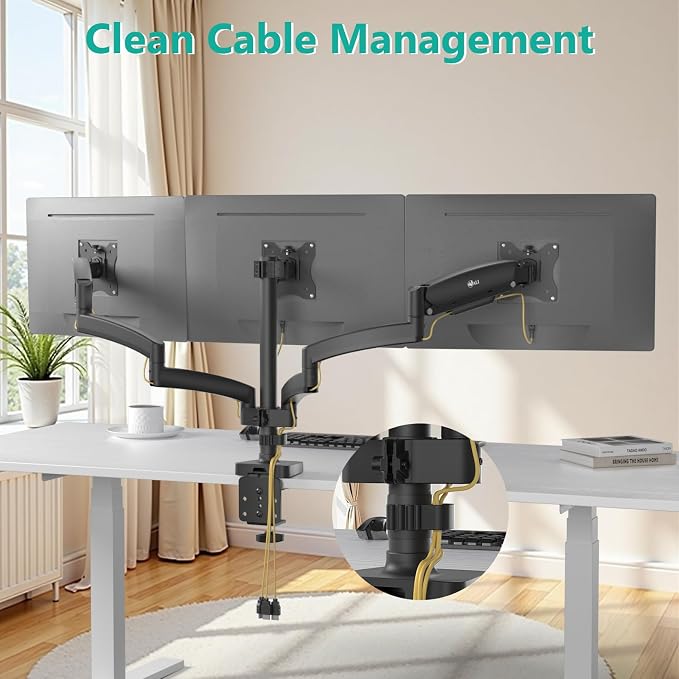 WALI Triple Monitor Mount, 3 Monitor Desk Mount - Image 8