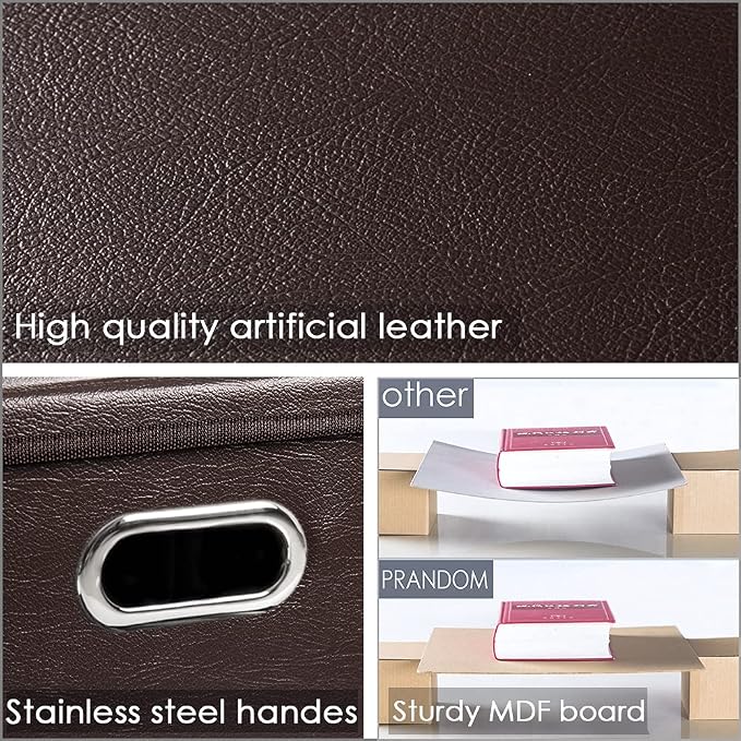PRANDOM Leather Foldable Cube Storage Bins 13x13 inch Fabric Storage Baskets - Image 4