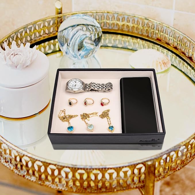 SANQIANWAN Leather Jewelry Organizer Trays Velvet Liner Storage Drawer Display - Image 7