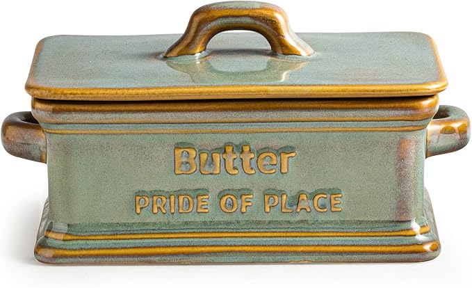 Butter Dish with Lid, Ceramic Butter Holder Container Large Butter Dish by LAUCHUH