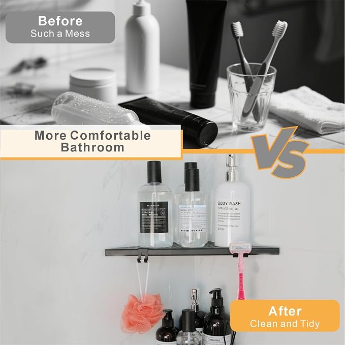 Corner Shower Shelf with 4 Hooks, 10 Inch 304 Stainless Steel Recessed Bathroom - Image 7