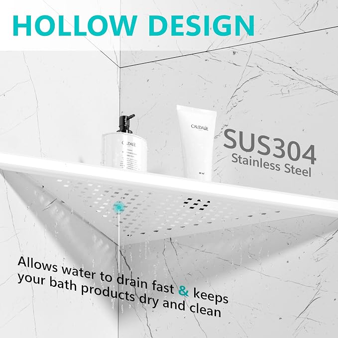 Bathroom Corner Shelf, Recessed 12" Shower Shelf Caddy, SUS304 Stainless Steel - Image 4