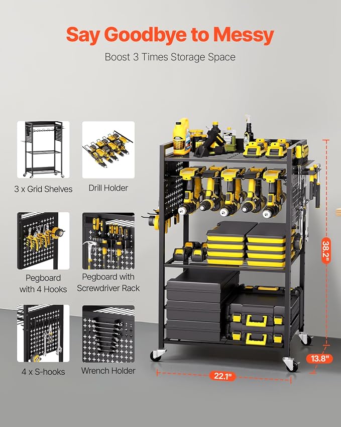 VEVOR 4-Tier Tool Organizer Cart, 150 lbs Load Capacity, Floor Stand Rolling - Image 2