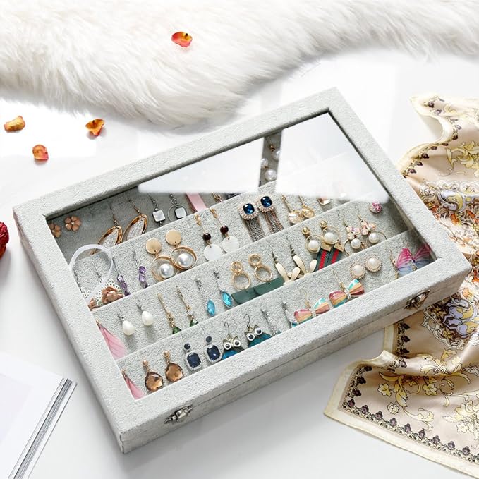 Wudygirl Velvet Jewelry Organizer Clear Lid Earring Holder Organizer 32 Pairs - Image 6
