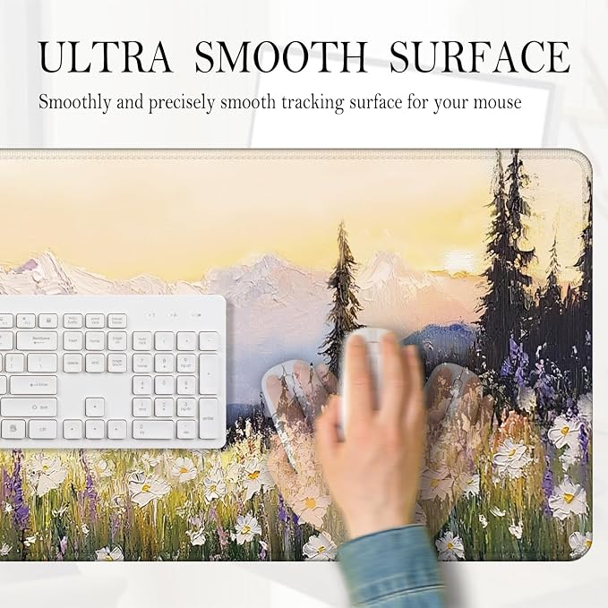 Vintage Watercolor Floral Large Mouse Pad 31.5x15.7inch, Retro Nature - Image 4