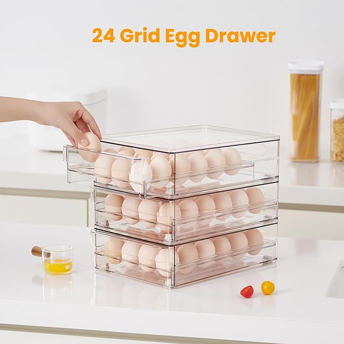 vacane 24 Egg Drawer for Fridge, Pull Out Egg Storage Container - Image 2