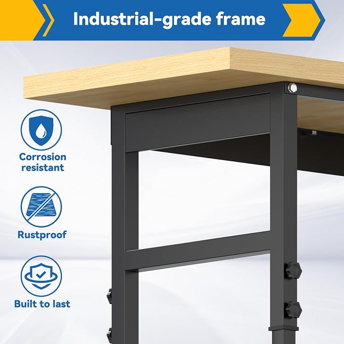 60'' Adjustable Workbench, Solid Wood Work Bench Table - Image 9