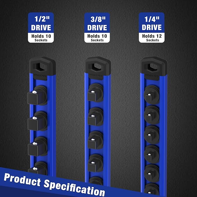 WORKPRO Magnetic Socket Organizer Set, 3-Piece Aluminum Alloy Socket Rail - Image 8