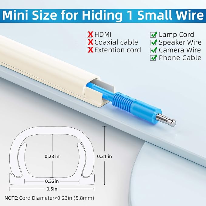 Yecaye 128in Wall Cord Hider for 1 Mini Wire, On-Wall Cord Cover Channel - Image 2