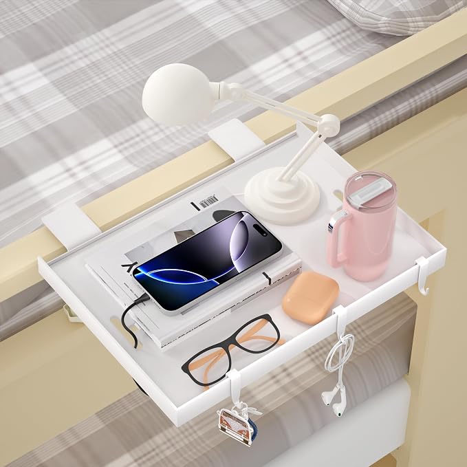 Foldable Bedside Shelf, Metal Clip-On Bed Tray Table by Edudif