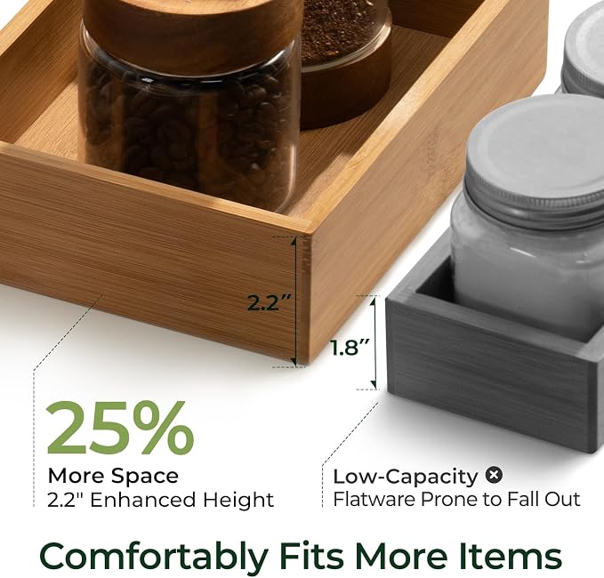 5-Piece Bamboo Drawer Organizer Set, 2.2" Deep Multi-Use Organizers - Image 2