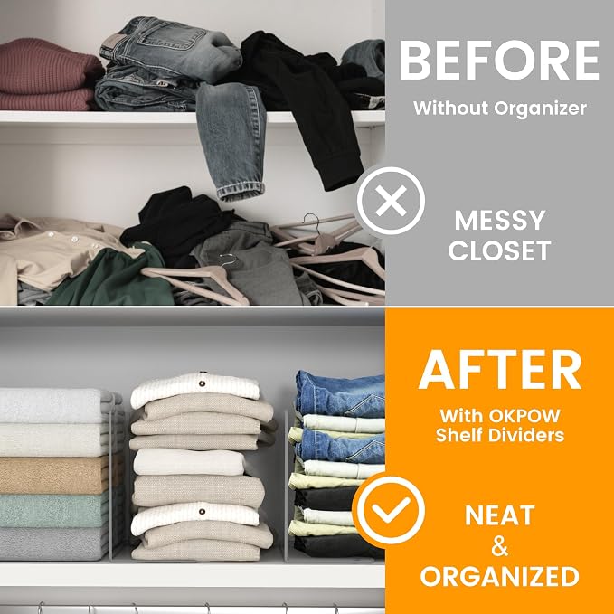 OKPOW Acrylic Shelf Dividers for Closet Organization: 8 Pack Tall Durable Clear - Image 4