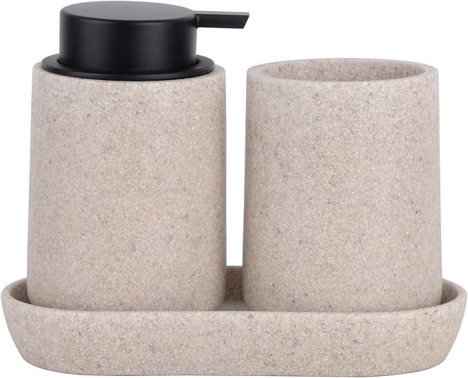 Beige Bathroom Accessories Set, Sandstone Look Soap Dispenser by ClasinHome